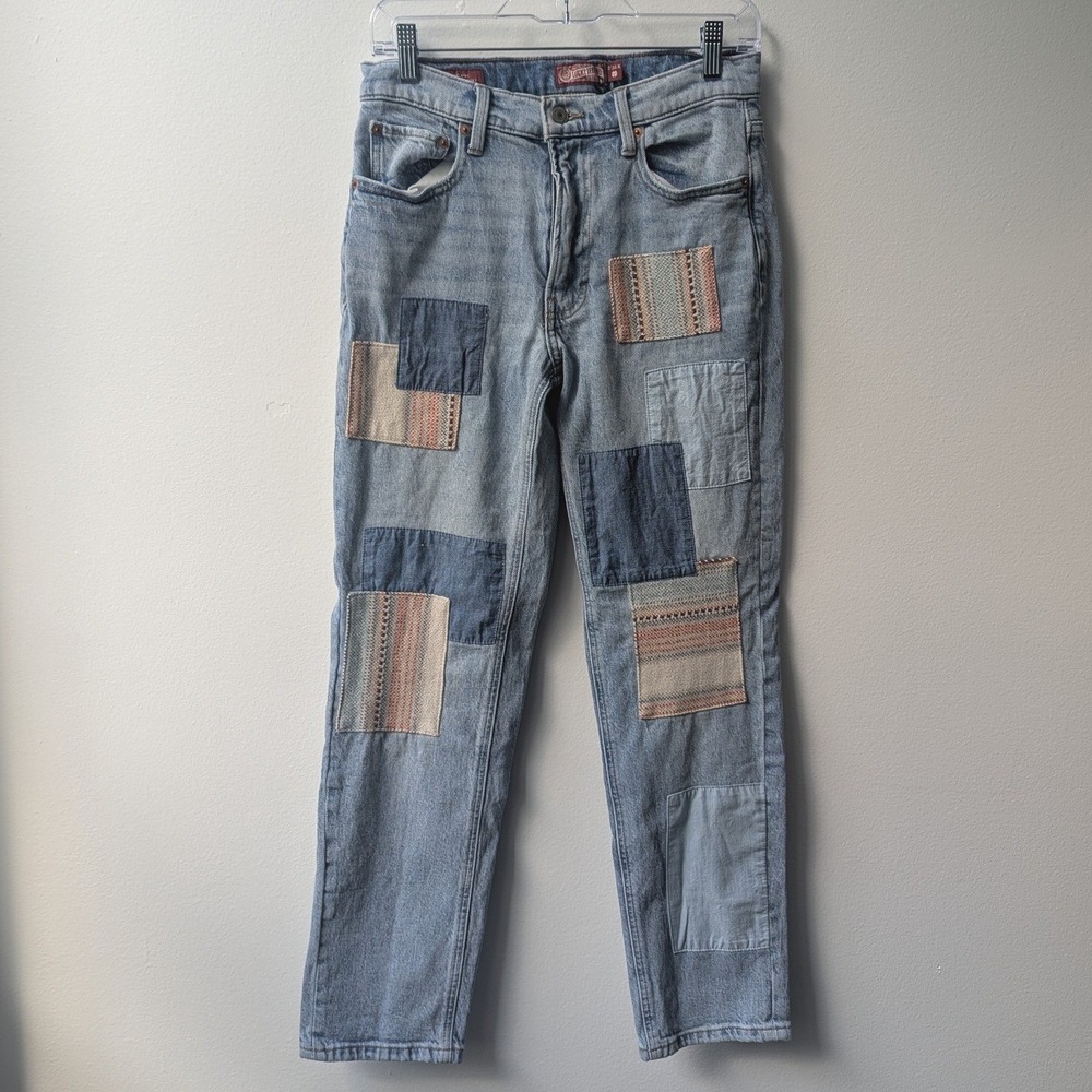 Lucky Brand Jeans Blue Patchwork Relaxed Straight Leg 2/26 R Light Wash Denim